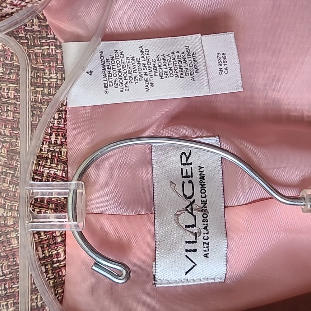 Villager by Liz Claiborne 2-Piece Suit: Pink Tweed Blazer and Skirt - Picture 2 of 4